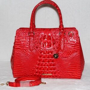 BRAHMIN Small Finley Satchel Sriracha Red Melbourne Leather Purse Tote Bag